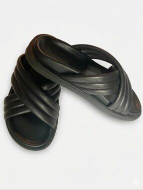 Vera Cuoio Anna Genuine Leather Black Sandals Made in Italy Sz 38